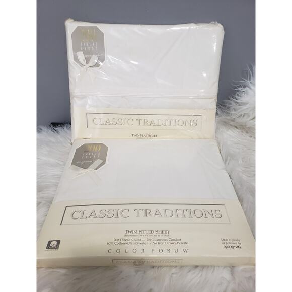 NEW Vintage Classic Traditions CREAM off white flat & fitted sheet cotton 200 - Picture 1 of 7